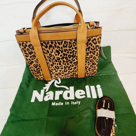 Nardelli Leather Suede Cheetah Print Small New Crossbody Italy - Picture 15 of 16